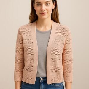 NWT Madison Hudson light pink open cardigan sparkle sweater sz L large glam